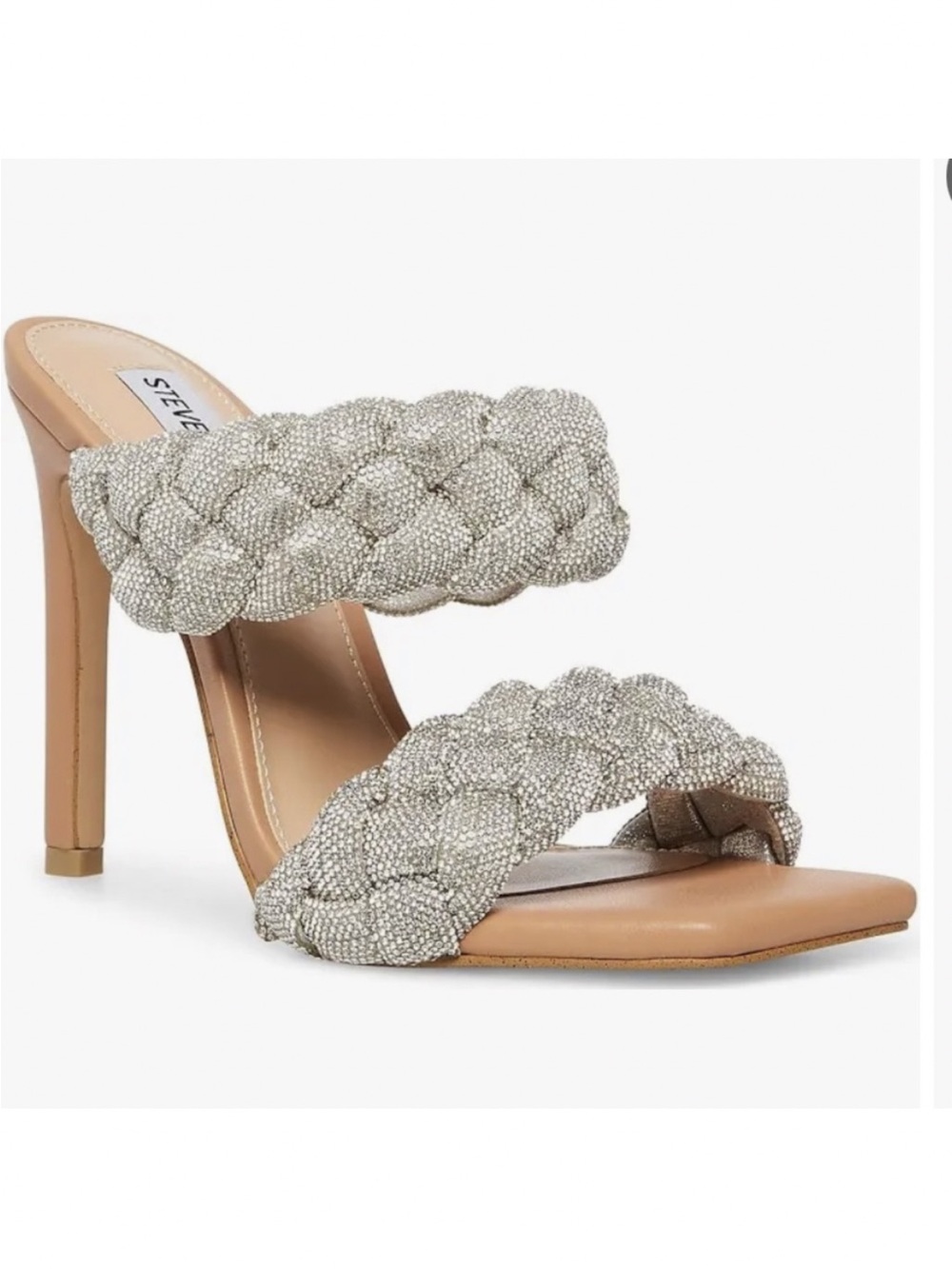 Steve Madden Silver Braided Crystal-Embellished Double Strap Heel